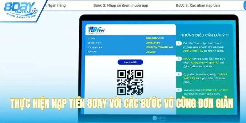 Thực hiện nạp tiền 8DAY với các bước vô cùng đơn giản trong 1 nốt nhạc