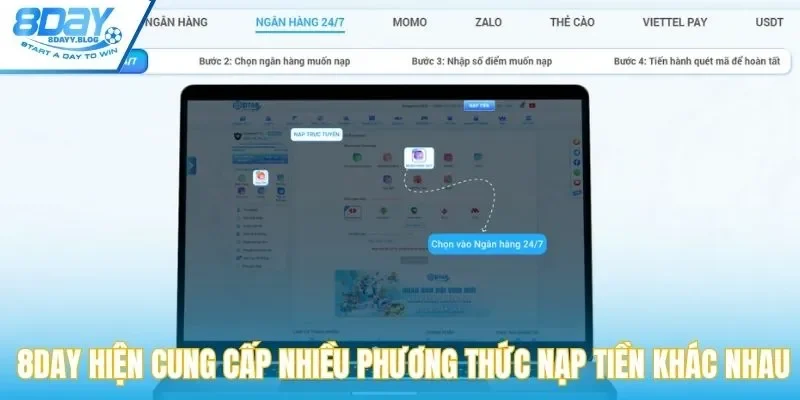 8DAY hiện cung cấp rất nhiều phương thức nạp tiền khác nhau